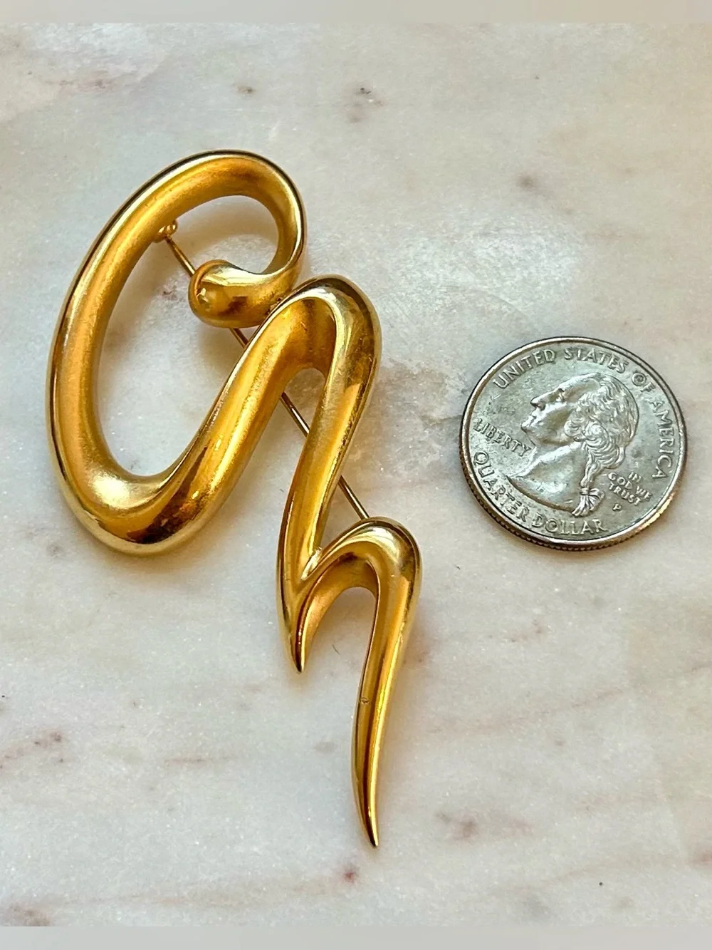 Vintage Erwin Pearl Abstract Squiggle Brooch P. E. P. Gold-tone - Picture 10 of 10